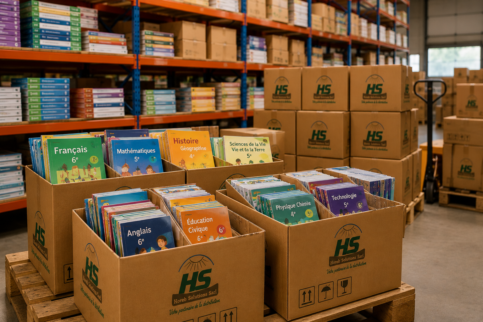 Entrepôt manuels scolaires — stock Horeb Solutions
